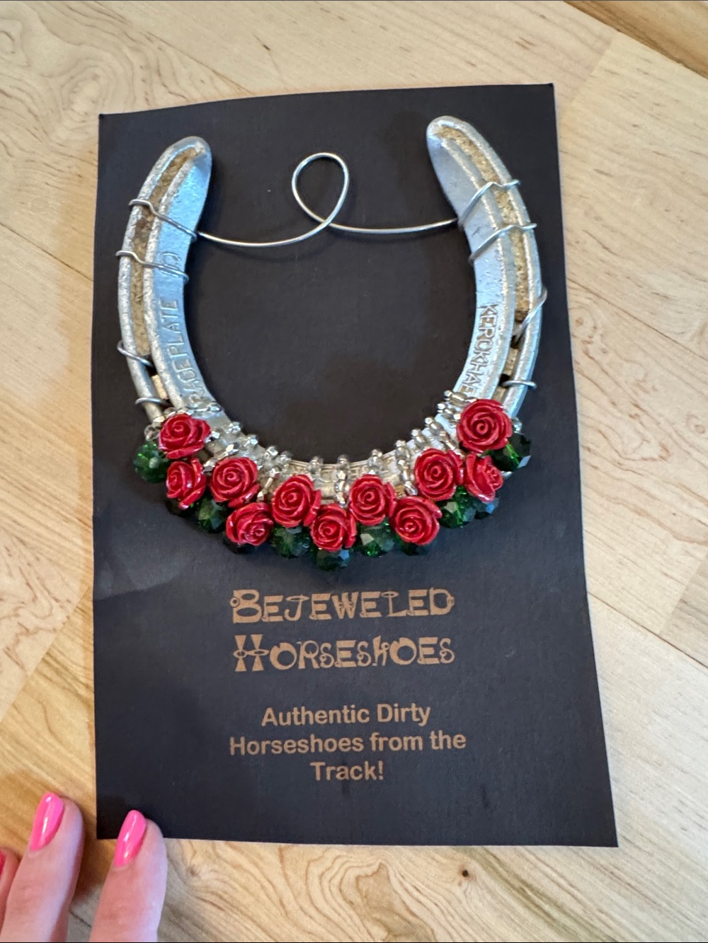 Authentic Bejeweled Horseshoe | Track-Worn Good Luck Charm - Roses 🌹-Decor
